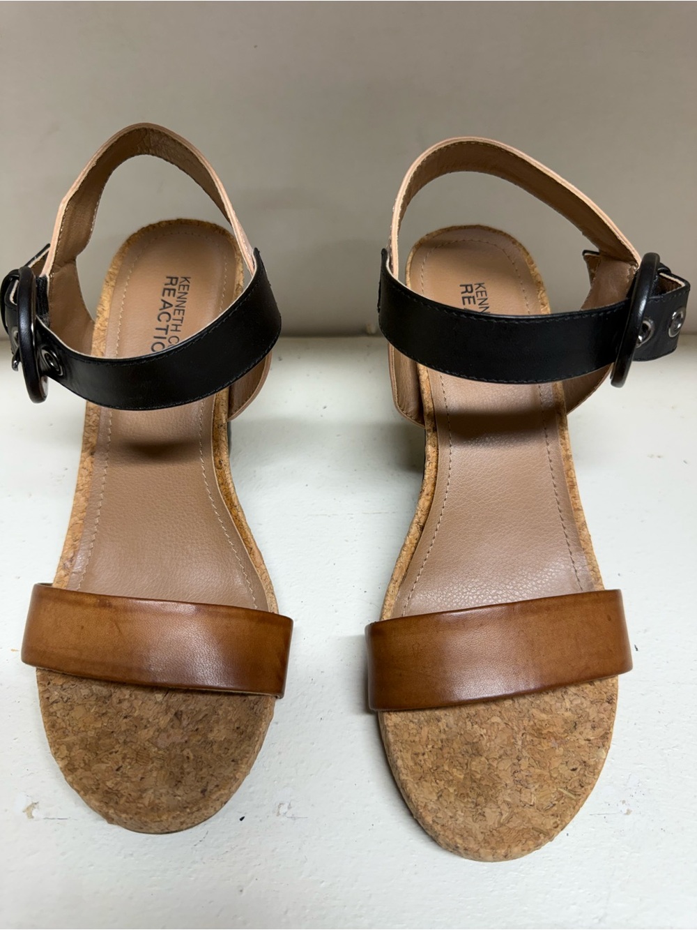 Kenneth Cole Reaction Two-Tone Cork Sandals in Black and Brown
